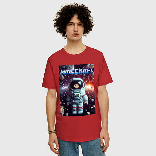 Мужская футболка оверсайз Брюнетка в космосе - Майнкрафт фантазия / Красный – фото 3