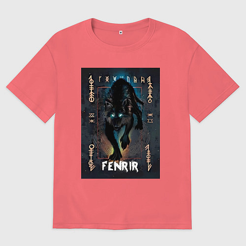 Мужская футболка оверсайз Fenrir black vinyl / Коралловый – фото 1