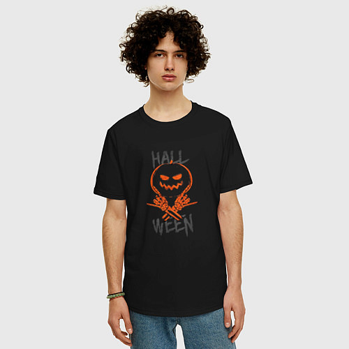 Мужская футболка оверсайз Halloween cool boy / Черный – фото 3