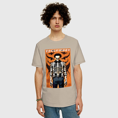 Мужская футболка оверсайз Cool skeleton - halloween poster / Миндальный – фото 3