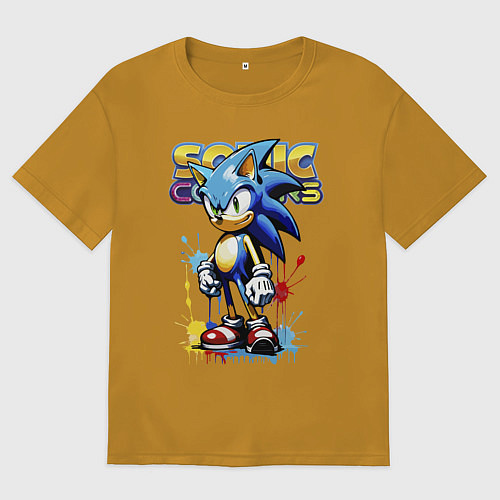 Мужская футболка оверсайз Ёжик Соник - эскиз с логотипом / Горчичный – фото 1