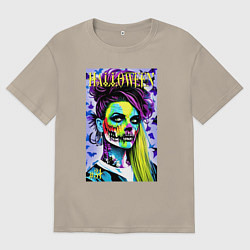 Футболка оверсайз мужская Halloween zombie - magazin cover, цвет: миндальный