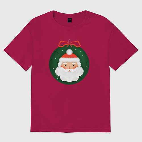 Мужская футболка оверсайз Дед Мороз в ёлочном шарике / Маджента – фото 1
