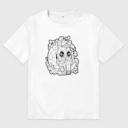 Футболка оверсайз мужская Зайчик на луне, цвет: белый