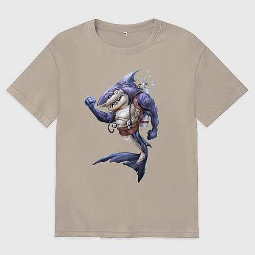 Мужская футболка оверсайз Акула - крутой ныряльщик / Миндальный – фото 1