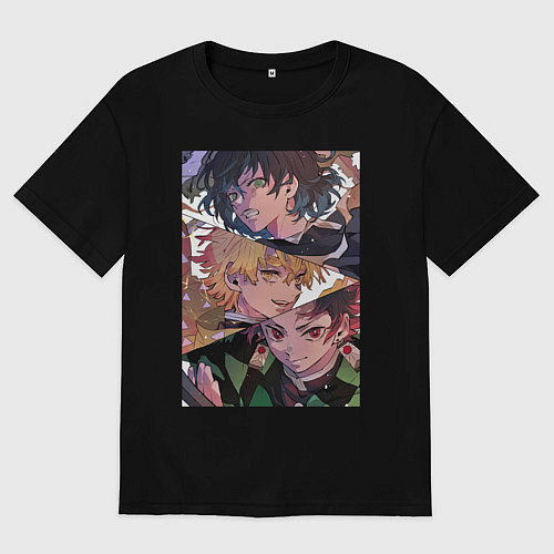 Мужская футболка оверсайз Клинок рассекающий демонов Тандзиро Камадо / Черный – фото 1