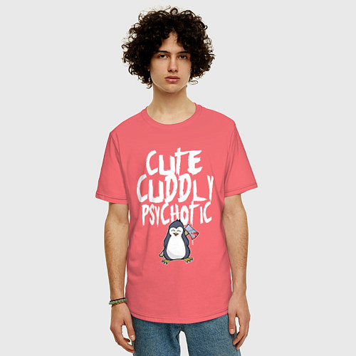 Мужская футболка оверсайз Милый симпатичный психопат / Коралловый – фото 3