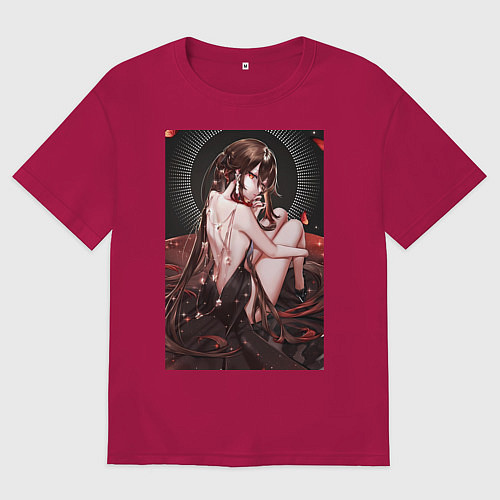 Мужская футболка оверсайз Геншин Ху Тао / Маджента – фото 1