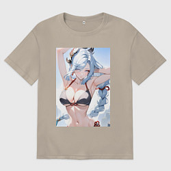 Футболка оверсайз мужская Геншин Шэнь Хэ купальник, цвет: миндальный