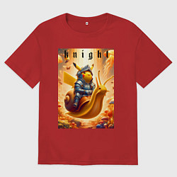 Футболка оверсайз мужская Pikachu knight on a snail - ai art fantasy, цвет: красный