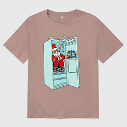 Футболка оверсайз мужская Санта в холодильнике, цвет: пыльно-розовый