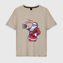 Футболка оверсайз мужская Merry Christmas Santa beer, цвет: миндальный