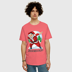 Футболка оверсайз мужская Dab Santa, цвет: коралловый — фото 2