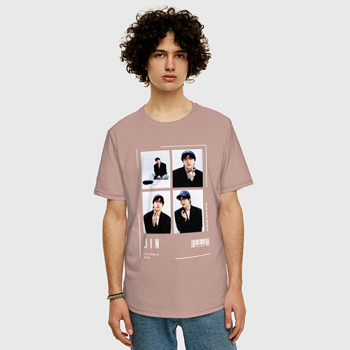 Мужская футболка оверсайз Jin bts selfie / Пыльно-розовый – фото 3