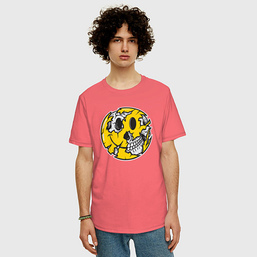 Мужская футболка оверсайз Smile skull / Коралловый – фото 3