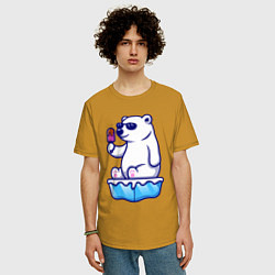Футболка оверсайз мужская Мишка с мороженым, цвет: горчичный — фото 2