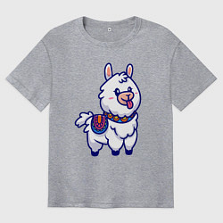 Футболка оверсайз мужская Альпака показывает язык, цвет: меланж