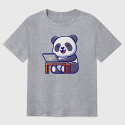 Футболка оверсайз мужская Весёлая панда с ноутбуком, цвет: меланж