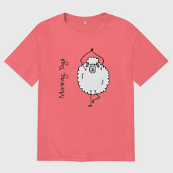 Футболка оверсайз мужская Йога овечка, цвет: коралловый