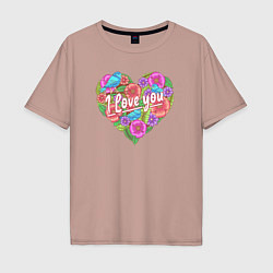 Футболка оверсайз мужская Love flowers, цвет: пыльно-розовый
