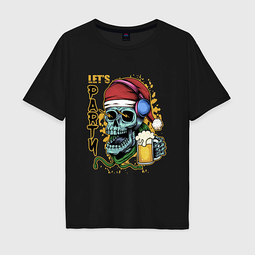 Мужская футболка оверсайз Skull Santa / Черный – фото 1