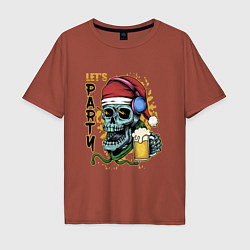 Футболка оверсайз мужская Skull Santa, цвет: кирпичный