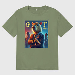 Футболка оверсайз мужская Capy godfather - the mafia is immortal, цвет: авокадо