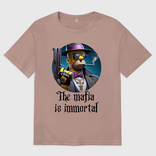 Мужская футболка оверсайз Гомер Симпсон с пистолетом - мафия бессмертна / Пыльно-розовый – фото 1