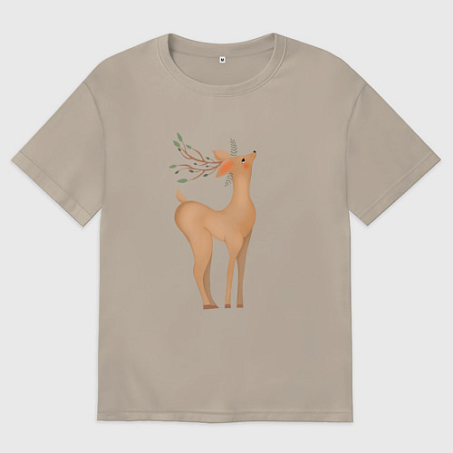 Мужская футболка оверсайз Олень с листьями на рогах / Миндальный – фото 1
