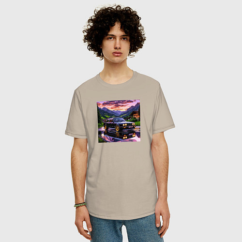 Мужская футболка оверсайз Черная бэха / Миндальный – фото 3