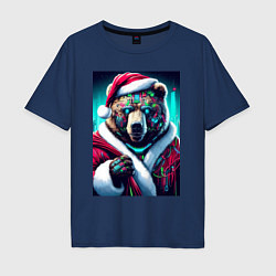 Футболка оверсайз мужская Cyber bear - Santa Claus, цвет: тёмно-синий
