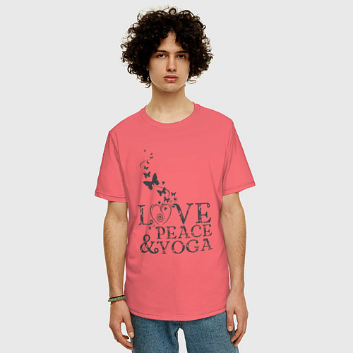 Мужская футболка оверсайз Love peace yoga / Коралловый – фото 3