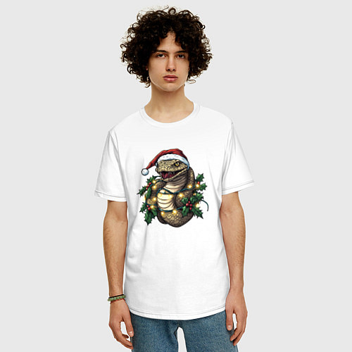 Мужская футболка оверсайз Символ 2025 года змея в венке / Белый – фото 3