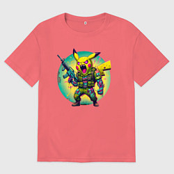 Футболка оверсайз мужская Cool Pikachu - special forces, цвет: коралловый