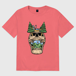 Футболка оверсайз мужская Skull nature vibe, цвет: коралловый