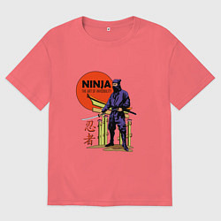 Футболка оверсайз мужская Опасный ниндзя, цвет: коралловый