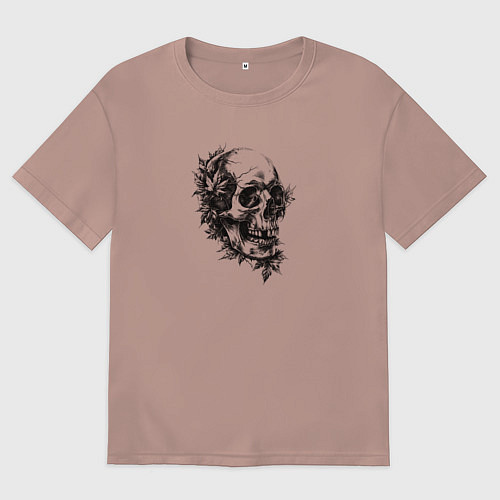 Мужская футболка оверсайз Череп с кленовыми листьями / Пыльно-розовый – фото 1