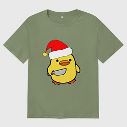 Футболка оверсайз мужская Новогодняя утка с ножом, цвет: авокадо