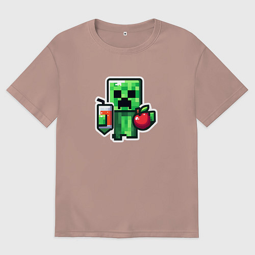 Мужская футболка оверсайз Minecraft крипер с маком / Пыльно-розовый – фото 1