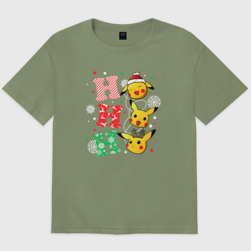 Мужская футболка оверсайз Pikachu ho ho ho / Авокадо – фото 1