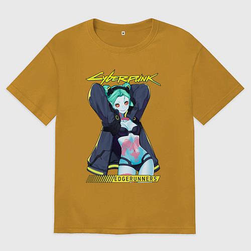 Мужская футболка оверсайз Сyberpunk rebecca / Горчичный – фото 1