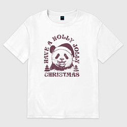 Футболка оверсайз мужская Панда Дед Мороз, цвет: белый