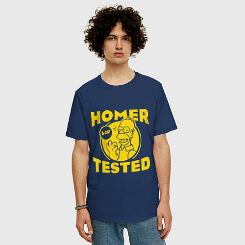Мужская футболка оверсайз Homer tested / Тёмно-синий – фото 3