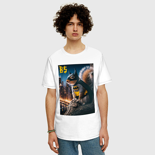 Мужская футболка оверсайз Bat squirrel - ai art fantasy / Белый – фото 3