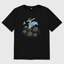 Футболка оверсайз мужская Космонавт на дельфине, цвет: черный