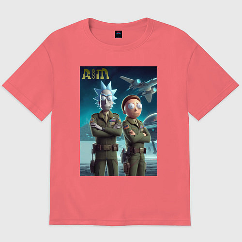 Мужская футболка оверсайз Rick and Morty - air force нейроарт / Коралловый – фото 1