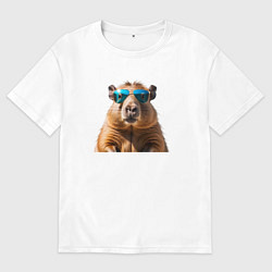 Футболка оверсайз мужская Капибара в модных очках, цвет: белый