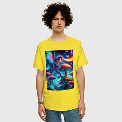 Футболка оверсайз мужская Сказочный дракон на планете неоновых грибов, цвет: желтый — фото 2