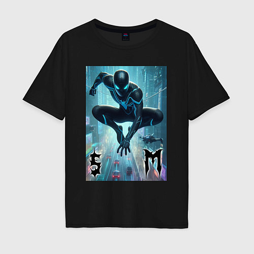 Мужская футболка оверсайз Spider-man neon glow / Черный – фото 1