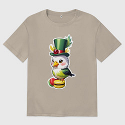 Футболка оверсайз мужская Попугайчик на макарунах, цвет: миндальный